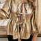 Tied Peplum Three-Quarter Sleeve Blouse