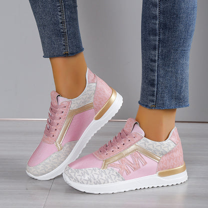 Contrast Lace Up Round Toe Sneakers